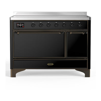 ILVE UMIB48QNR3BKB Majestic III 48 inch Induction Range with 6 Elements, 5.02 cu. ft. Total Oven Capacity (Solid Door, Glossy Black, Burnished)