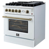 Giovanni 30-inch Gas Range White & Antique Brass Design, 5 Burners 67,000 BTU, 4.32 cu.ft. Convection Oven