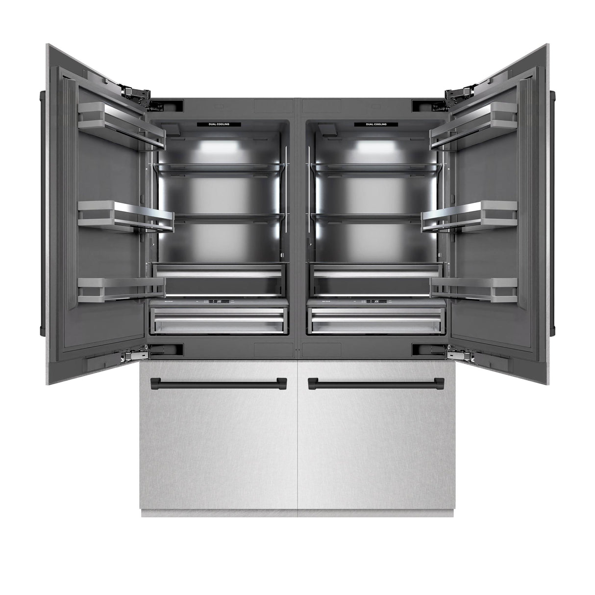 ZLINE Autograph Edition 60 in. 32.2 cu. ft. French Door Built-In Bottom Freezer Refrigerator with Water Dispenser and Ice Maker in DuraSnow' Stainless Steel with Graphite Gray Interior and Matte Black Accents (GRBIVZ-SN-60-MB)