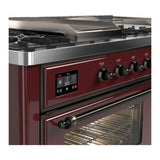 ILVE UM60FSNR3BUBLP Majestic III 60 inch Dual Fuel Range with 7 Burners, Griddle and French Top, Dual Function Burner with up to 25,000 BTU (Liquid Propane, Triple Glass Door, Burgundy, Burnished)
