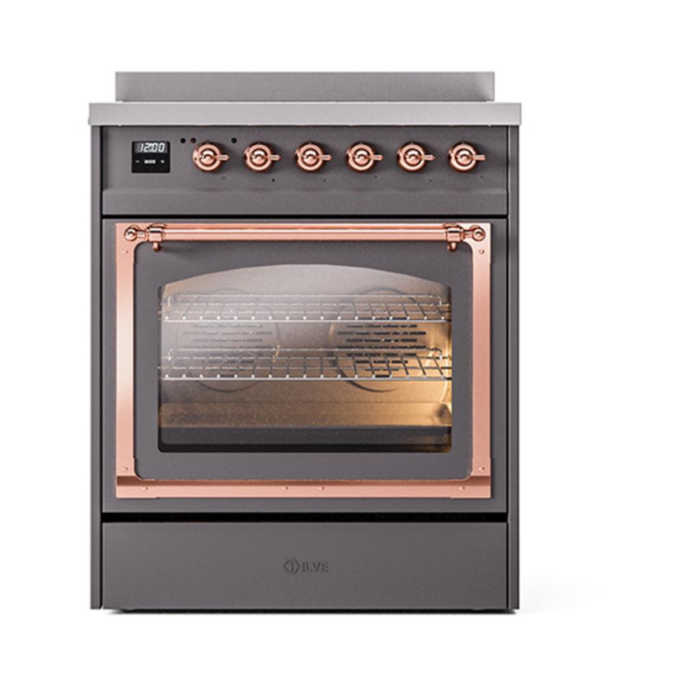 ILVE UNI304NMPMGP Nostalgie II Noblesse 30 inch Induction Range (Triple Glass Door, Graphite Matte, Copper)