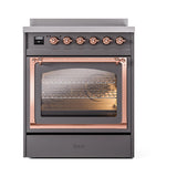 ILVE UNI304NMPMGP Nostalgie II Noblesse 30 inch Induction Range (Triple Glass Door, Graphite Matte, Copper)