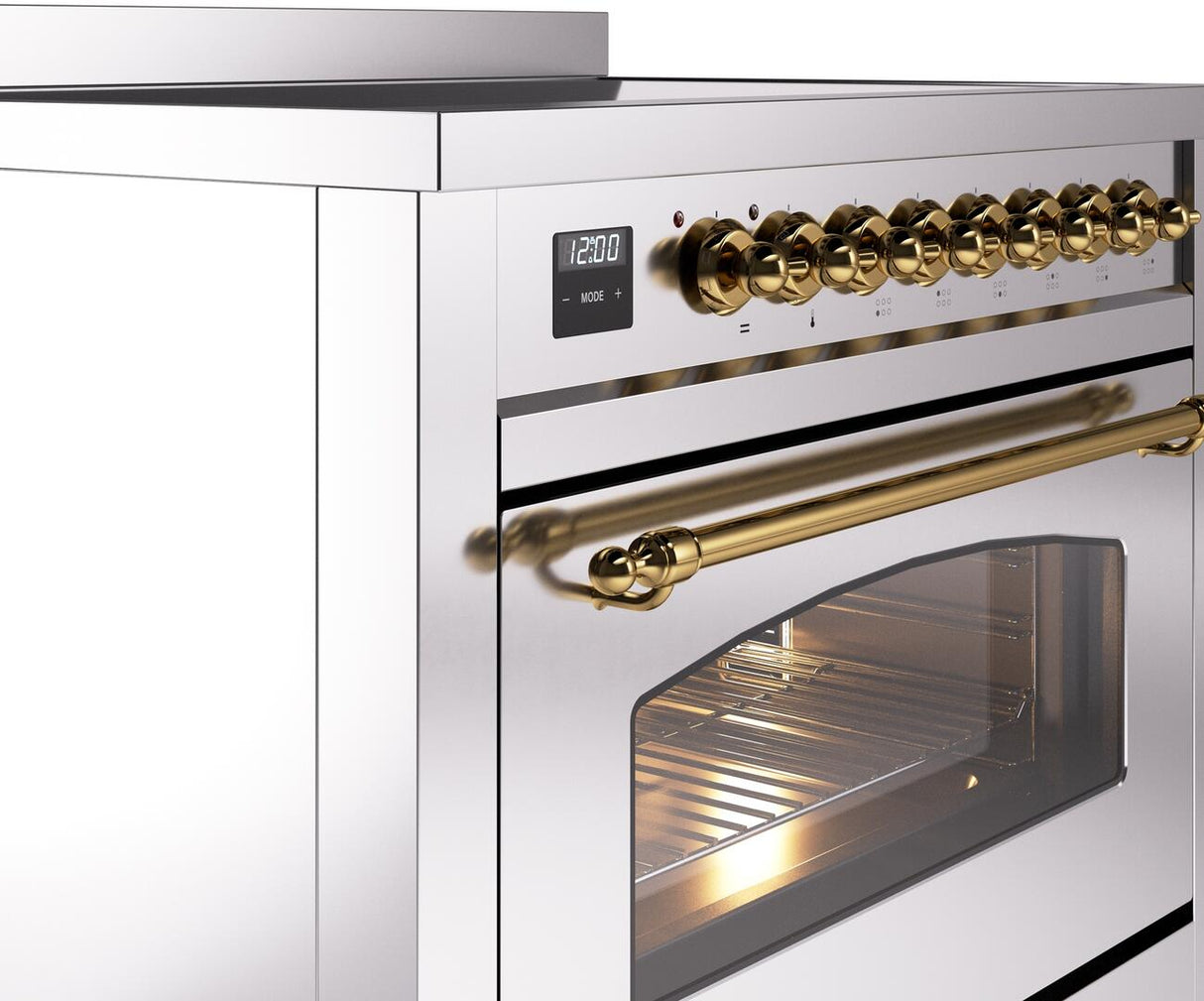 Nostalgie II 36 Inch Electric Freestanding Range in Stainless Steel with Brass Trim