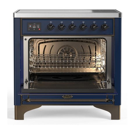 ILVE UMIB36QNR3MBB Majestic III 36 inch Induction Range with 6 Elements, 3.5 cu. ft. Total Oven Capacity (Solid Door, Midnight Blue, Burnished)