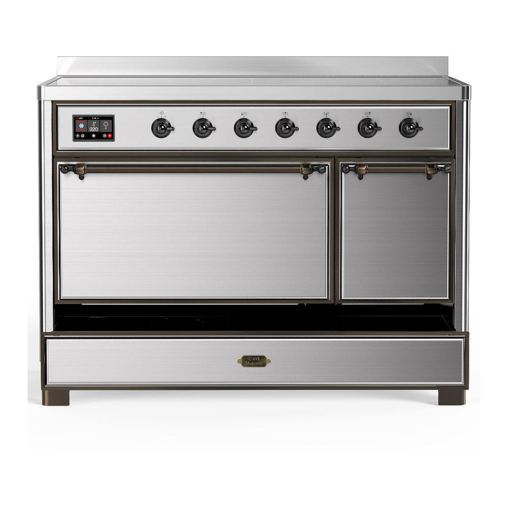 ILVE UMIB48QNR3SSB Majestic III 48 inch Induction Range with 6 Elements, 5.02 cu. ft. Total Oven Capacity (Solid Door, Stainless Steel, Burnished)