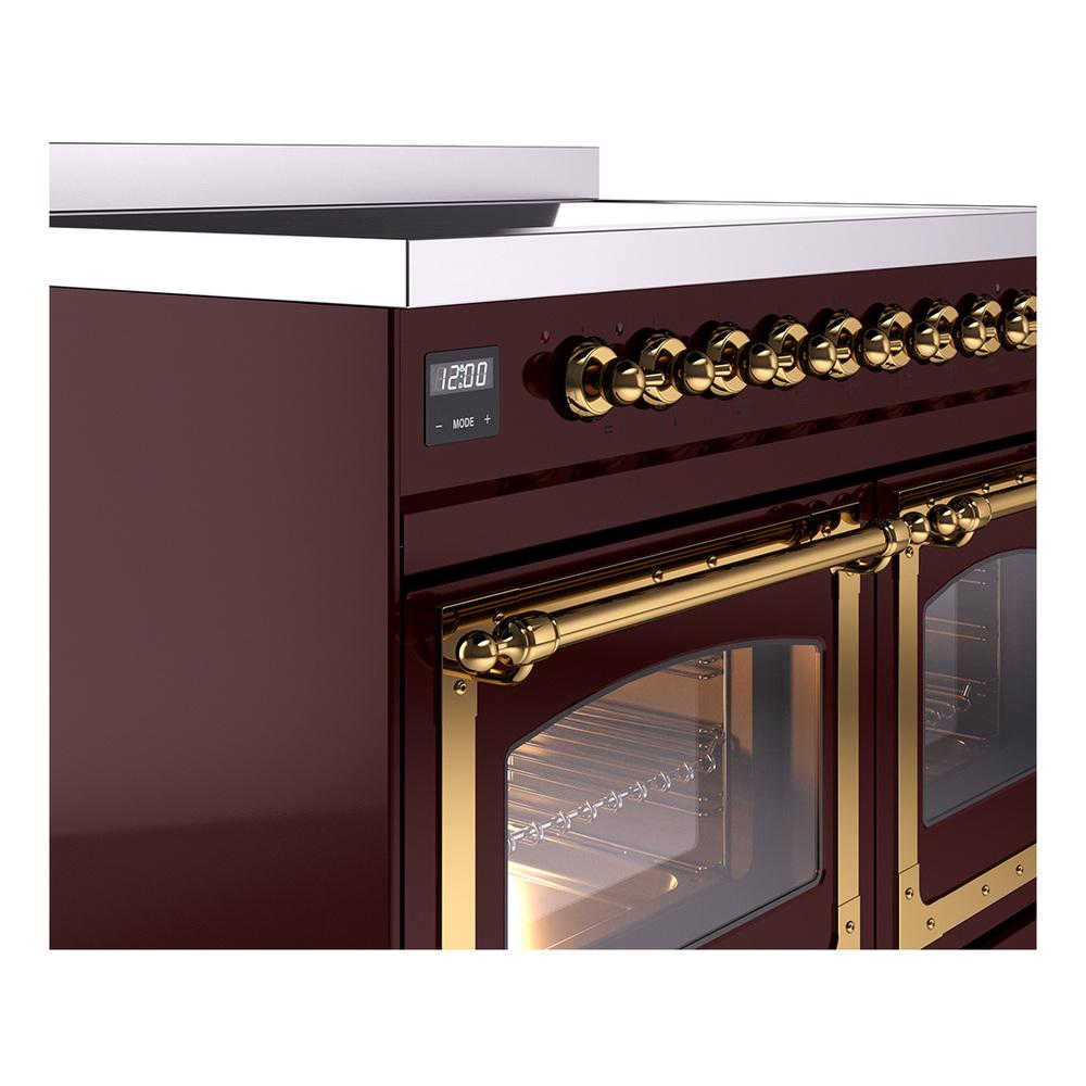 ILVE UNDI406NMPBUG Nostalgie II Noblesse 40 inch Induction Range (Triple Glass Door, Burgundy, Brass)