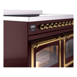 ILVE UNDI406NMPBUG Nostalgie II Noblesse 40 inch Induction Range (Triple Glass Door, Burgundy, Brass)