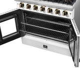 Forno Galiano 36-inch French Door Gas Range White and Antique Brass Design, 6 Sealed Burners 83,000 BTU, 5.36 cu.ft. Convection Oven