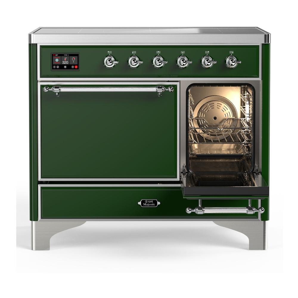 ILVE UMDIB40QNR3EGC Majestic III 40 inch Induction Range with 6 Elements, 3.82 cu. ft. Total Oven Capacity (Solid Door, Emerald Green, Chrome)