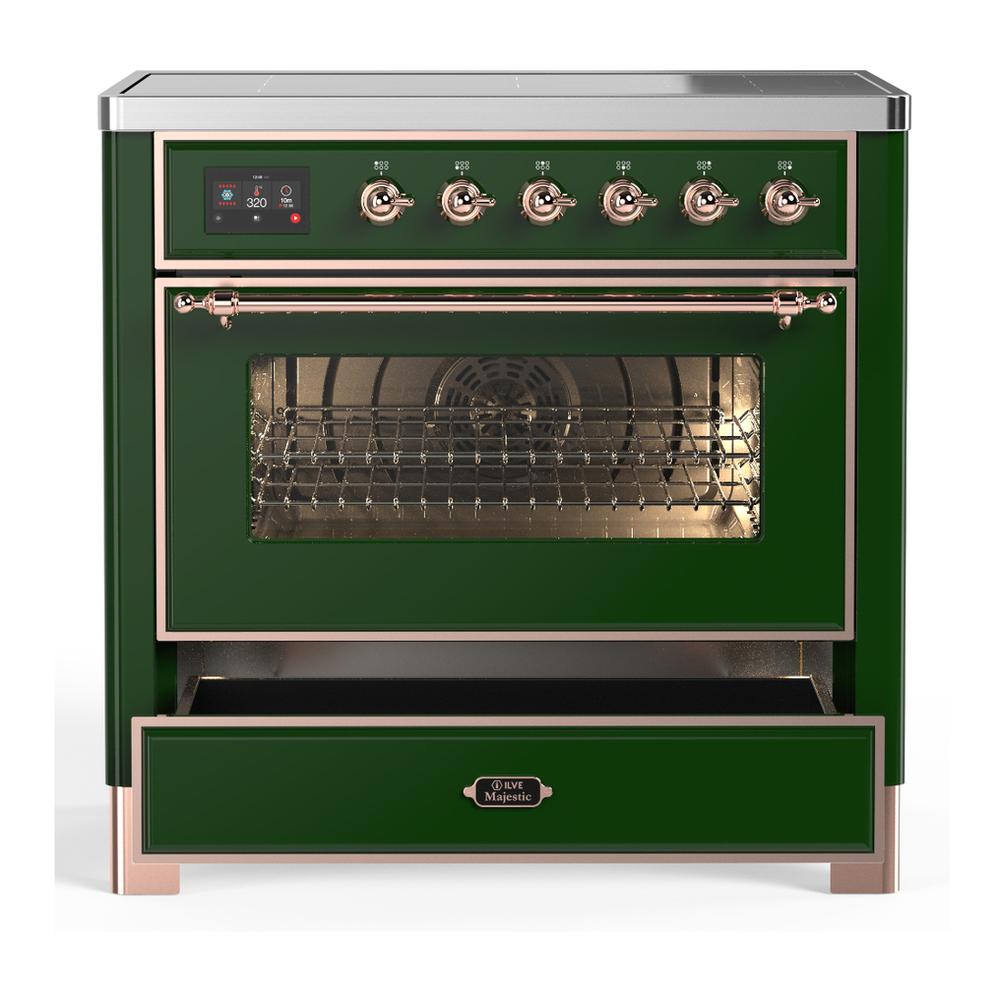 ILVE UMIB36NR3EGP Majestic III 36 inch Induction Range with 6 Elements, 3.5 cu. ft. Total Oven Capacity (Triple Glass Door, Emerald Green, Copper)