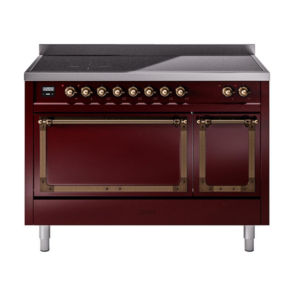 ILVE UNI486QNMPBUB Nostalgie II Noblesse 48 inch Induction Range (Solid Door, Burgundy, Burnished)