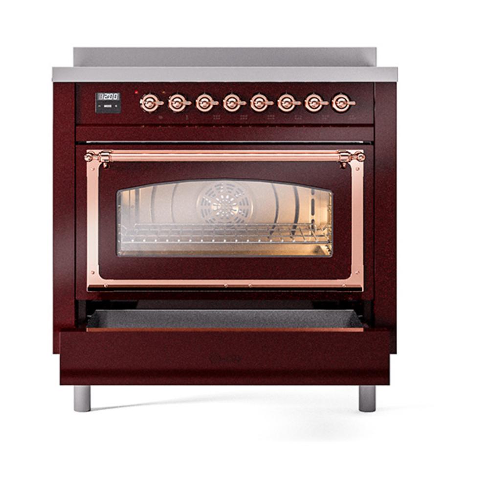 ILVE UNI366NMPBUP Nostalgie II Noblesse 36 inch Induction Range (Triple Glass Door, Burgundy, Copper)