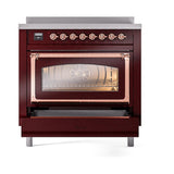 ILVE UNI366NMPBUP Nostalgie II Noblesse 36 inch Induction Range (Triple Glass Door, Burgundy, Copper)