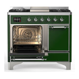 ILVE UMD40FQNR3EGCLP Majestic III 40 inch Dual Fuel Range with 6 Burners and Griddle, Dual Function Burner up to 25,000 BTU (Liquid Propane, Solid Door, Emerald Green, Chrome)