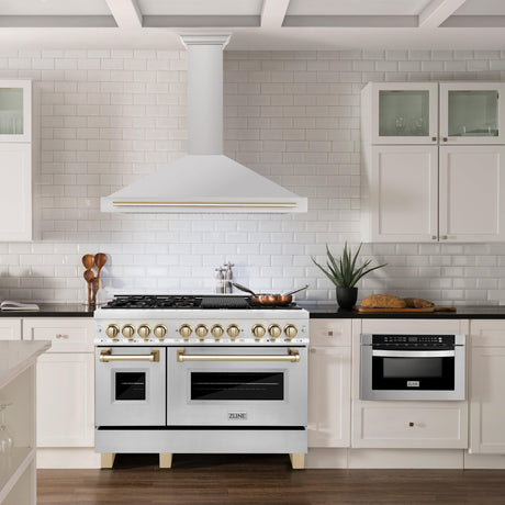ZLINE 48 in. Autograph Edition Convertible Stainless Steel Range Hood with Stainless Steel Shell and Champagne Bronze Accents (KB4STZ-48-CB) [Color: Gold Accents]