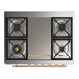 ILVE UM36FQNR3AWGLP Majestic III 36 inch Dual Fuel Range with 6 Black Brass Burners and Griddle, Dual Function Burner up to 25,000 BTU (Solid Door, Antique White, Brass, Liquid Propane)