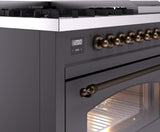 Nostalgie II 48 Inch Dual Fuel Liquid Propane Freestanding Range in Matte Graphite with Bronze Trim