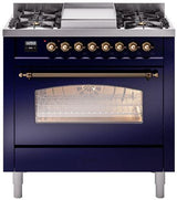 Nostalgie II 36 Inch Dual Fuel Liquid Propane Freestanding Range in Blue with Bronze Trim
