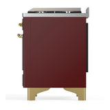 ILVE UM60FNR3BUGLP Majestic III 60 inch Dual Fuel Range with 9 Burners and Griddle, Dual Function Burner up to 25,000 BTU (Liquid Propane, Triple Glass Door, Burgundy, Brass)