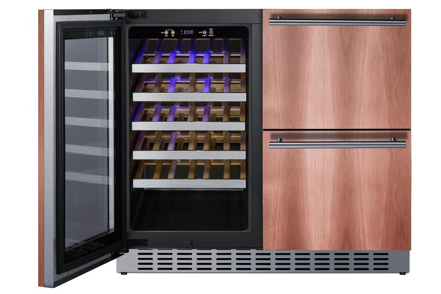 36" Wide Combination Wine Cellar & 2-drawer Refrigerator (panel Not Included)