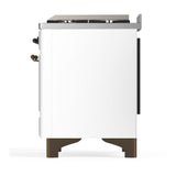 ILVE UM60FSNR3WHB Majestic III 60 inch Dual Fuel Range with 7 Burners, Griddle and French Top, Dual Function Burner with up to 25,000 BTU (Natural Gas, Triple Glass Door, White, Burnished)