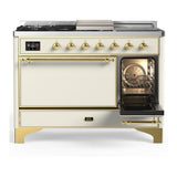 ILVE UM48FSQNR3AWGLP Majestic III 48 inch Dual Fuel Range with 5 Black Brass Burners, Griddle and French Top, Dual Function Burner up to 25,000 BTU (Liquid Propane, Solid Door, Antique White, Brass)