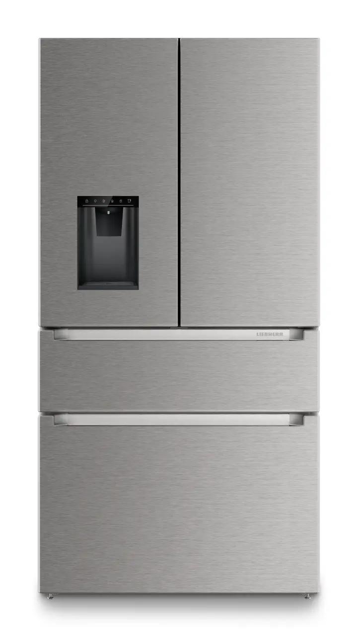 French door fridge-freezer with 2 freezer drawers and water and ice cube dispenser