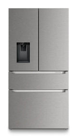 French door fridge-freezer with 2 freezer drawers and water and ice cube dispenser