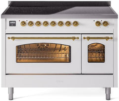 Nostalgie II 48 Inch Electric Freestanding Range in White with Brass Trim