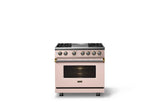 36"W. Dual Fuel Range (Burner: 4g, Finish: Blush, Trim: Brushed Brass, Fuel: Propane)