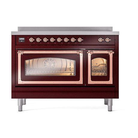 ILVE UNI486NMPBUP Nostalgie II Noblesse 48 inch Induction Range (Triple Glass Door, Burgundy, Copper)