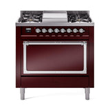 ILVE UN36FQNMPBUC Nostalgie II Noblesse 36 inch Dual Fuel Range (Natural Gas, Solid Door, Burgundy, Chrome)