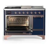 ILVE UM48FSQNR3MBPLP Majestic III 48 inch Dual Fuel Range with 5 Black Brass Burners, Griddle and French Top, Dual Function Burner up to 25,000 BTU (Liquid Propane, Solid Door, Midnight Blue, Copper)