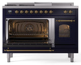 Nostalgie II 48 Inch Dual Fuel Liquid Propane Freestanding Range in Blue with Brass Trim