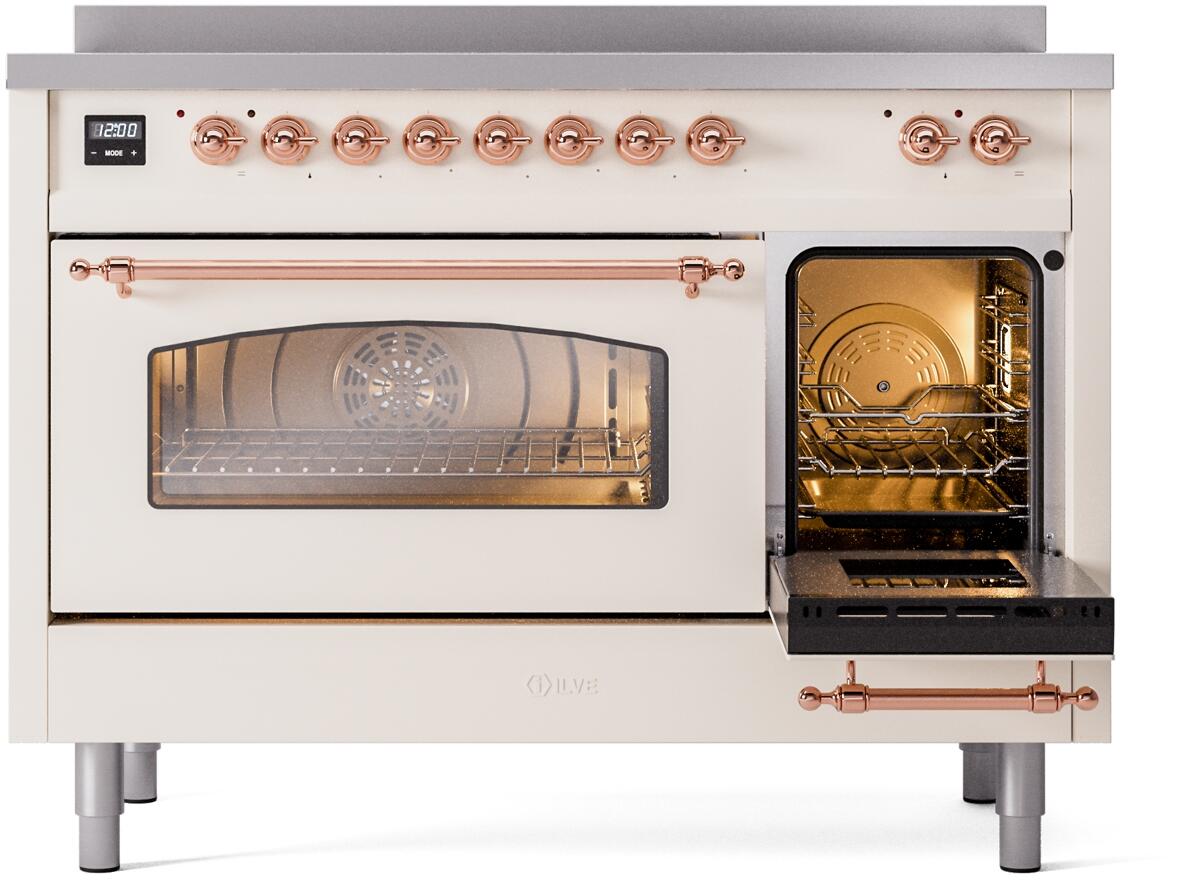 Nostalgie II 48 Inch Electric Freestanding Range in Antique White with Copper Trim