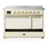ILVE UMIB48QNR3AWG Majestic III 48 inch Induction Range with 6 Elements, 5.02 cu. ft. Total Oven Capacity (Solid Door, Antique White, Brass)