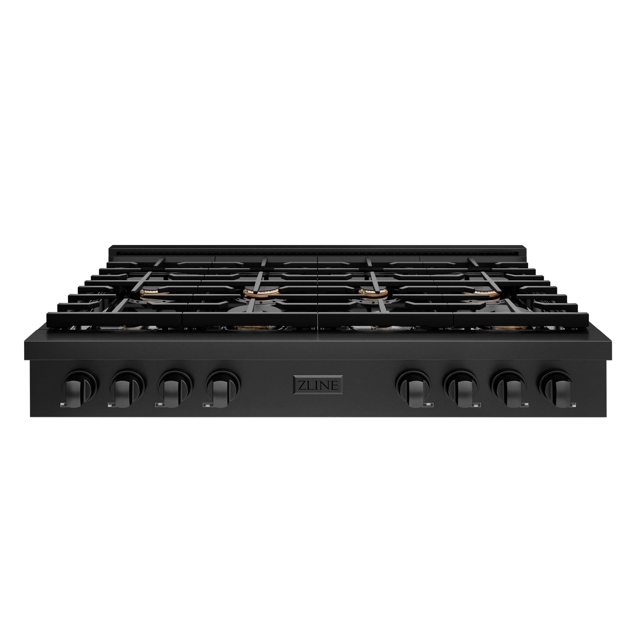 ZLINE 48 in. Paramount Gas Rangetop with 8 Brass Burners and Porcelain Cooktop in Black Stainless Steel (SRTB-BR-48)