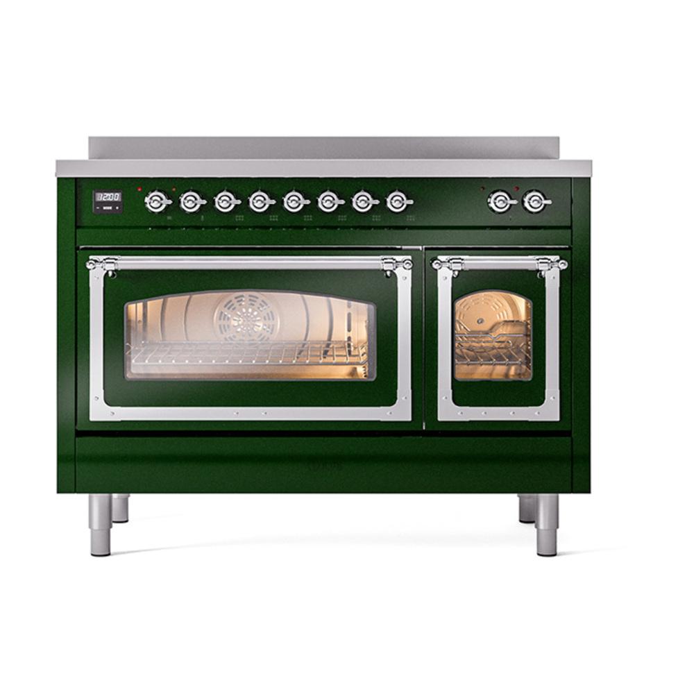 ILVE UNI486NMPEGC Nostalgie II Noblesse 48 inch Induction Range (Triple Glass Door, Emerald Green, Chrome)