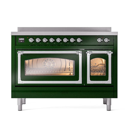 ILVE UNI486NMPEGC Nostalgie II Noblesse 48 inch Induction Range (Triple Glass Door, Emerald Green, Chrome)