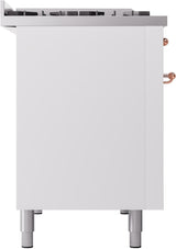 Nostalgie II 48 Inch Dual Fuel Liquid Propane Freestanding Range in White with Copper Trim