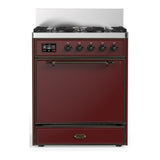 ILVE UM30QNR3BUBLP Majestic III 30 inch Dual Fuel Range with 5 Black Brass Burners, Dual Function Burner up to 25,000 BTU (Liquid Propane, Solid Door, Burgundy, Burnished)