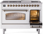 Nostalgie II 48 Inch Dual Fuel Liquid Propane Freestanding Range in White with Bronze Trim