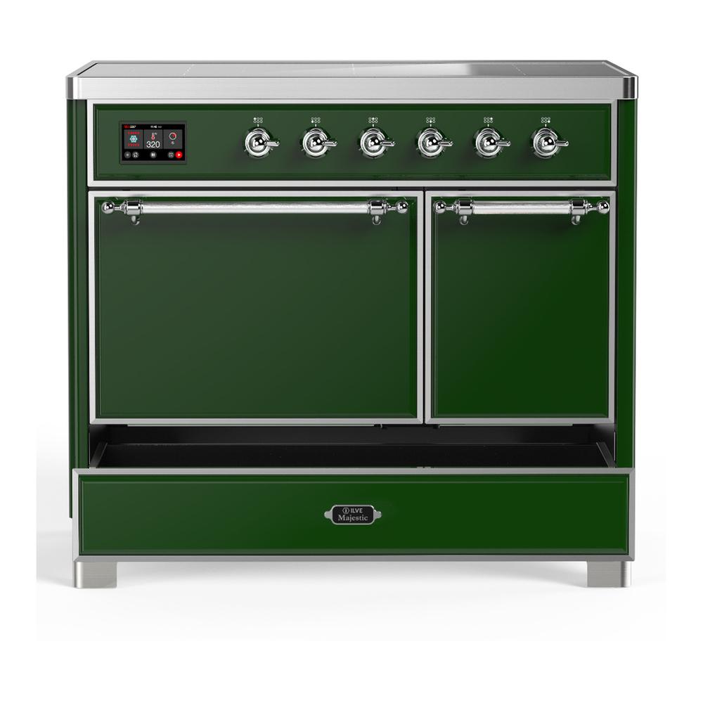 ILVE UMDIB40QNR3EGC Majestic III 40 inch Induction Range with 6 Elements, 3.82 cu. ft. Total Oven Capacity (Solid Door, Emerald Green, Chrome)