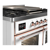 ILVE UMD40FNR3WHP Majestic III 40 inch Dual Fuel Range with 6 Burners and Griddle, Dual Function Burner up to 25,000 BTU (Natural Gas, Triple Glass Door, White, Copper)