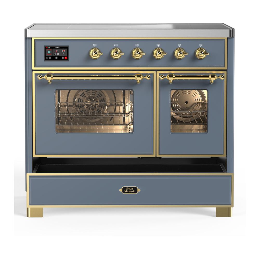 ILVE UMDIB40NR3BGG Majestic III 40 inch Induction Range with 6 Elements, 3.82 cu. ft. Total Oven Capacity (Triple Glass Door, Blue Grey, Brass)