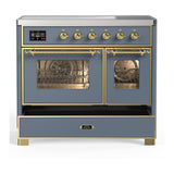 ILVE UMDIB40NR3BGG Majestic III 40 inch Induction Range with 6 Elements, 3.82 cu. ft. Total Oven Capacity (Triple Glass Door, Blue Grey, Brass)
