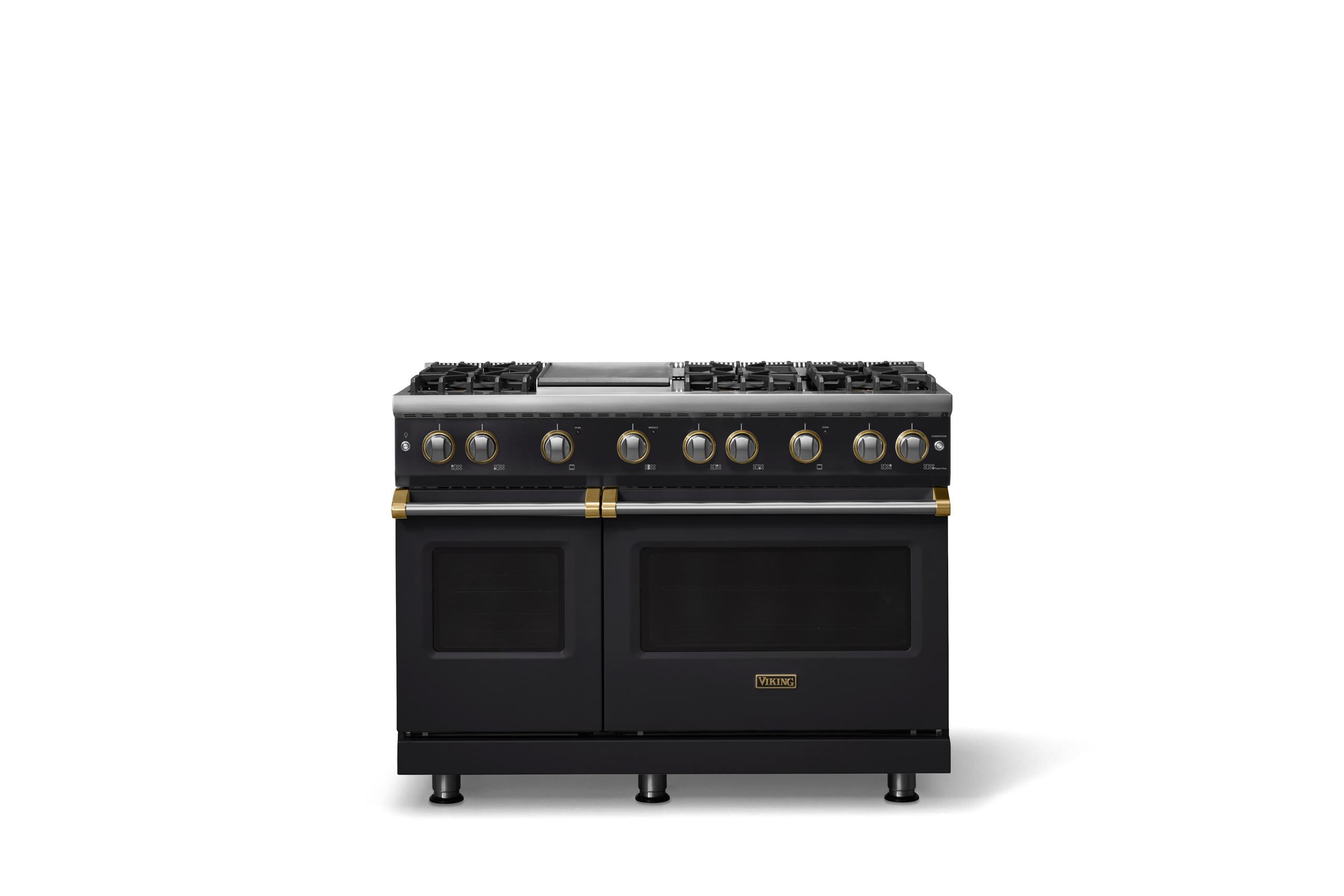 48"W. Sealed Burner Gas Range (Burner: 6g, Finish: Onyx, Trim: Brushed Brass, Fuel: Propane)