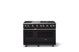 48"W. Sealed Burner Gas Range (Burner: 6g, Finish: Onyx, Trim: Brushed Brass, Fuel: Natural Gas)