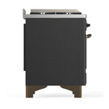 ILVE UM48FSQNR3MGBLP Majestic III 48 inch Dual Fuel Range with 5 Black Brass Burners, Griddle and French Top, Dual Function Burner up to 25,000 BTU (Liquid Propane, Solid Door, Graphite Matte, Burnished)