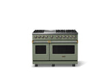 48"W. Dual Fuel Range (Burner: 6g, Finish: Eucalyptus, Trim: Brushed Brass, Fuel: Propane)